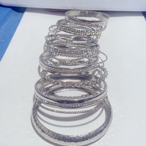 14 Plus Size Silver and Rhinestone Bangles